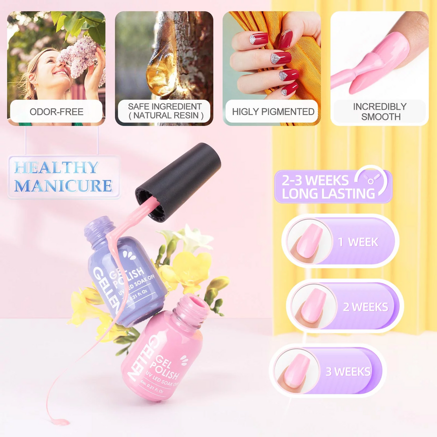 Gellen 12 Colors Colorful Rainbow Gel Nail Polish Starter Manicure Sets - with 72W UV/LED Nail Lamp