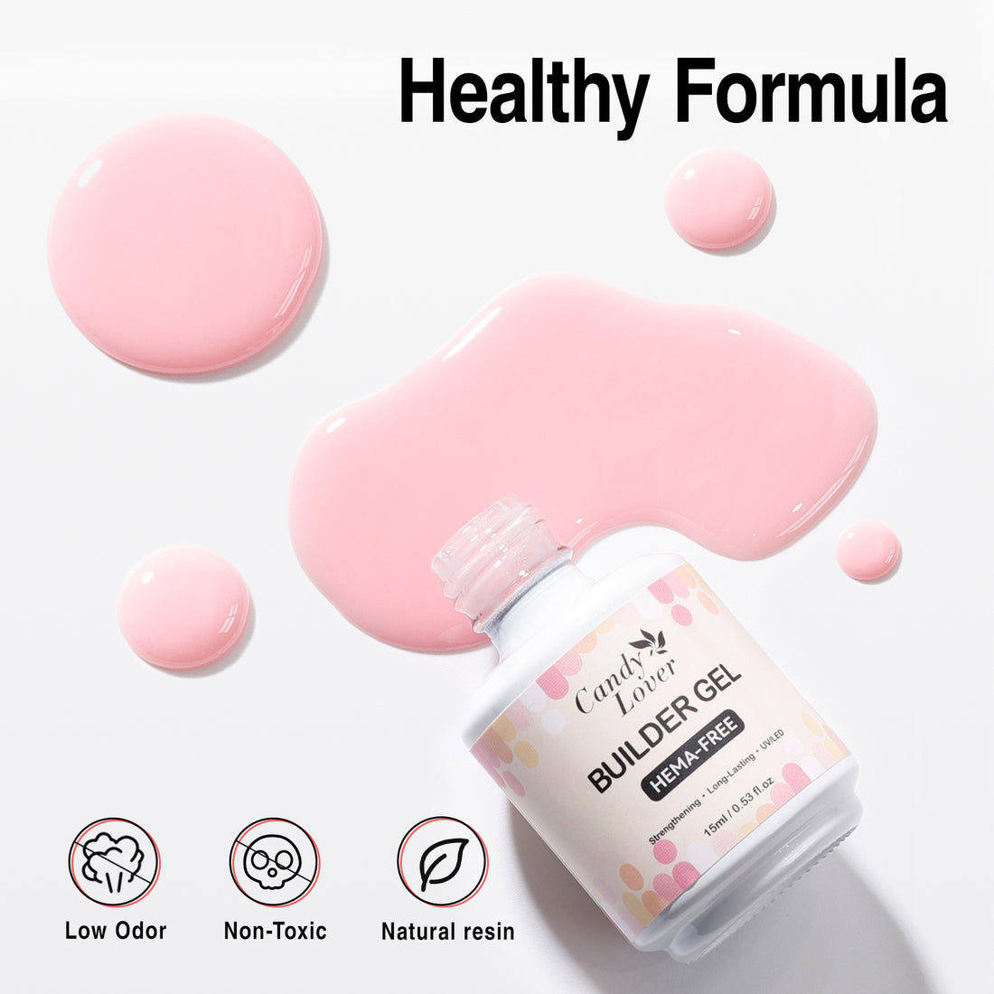 Candy Lover Nail Builder Gel, 7-in-1 Pink Builder for Nails, UV/LED Cured Rubber Base Coat Color Gel Polish Strengthener Thickening Extension Nail Shaping Rhinestone Glue in a Bottle for DIY Home