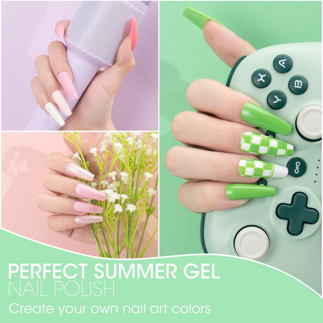 Perfect Summer Gel Nail Polish Kit, 20 Candy Green Blue Pink Colors with No Wipe Glossy Matte Top Coat Base Coat, Soak off UV Gel for Home Salon Gift