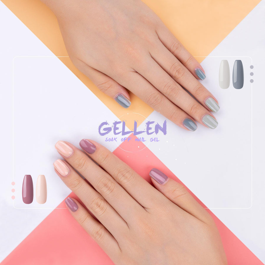 Gellen 6 Pcs Gel Nail Polish Kit - Nudes Grey Gel Polish Set Soak off LED Nail Lamp Light Nudes Gel Manicure Kit Gifts for Her