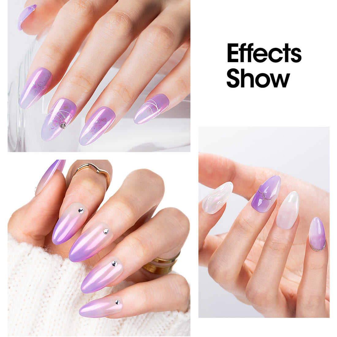 Gellen Gel Polish Chrome Nail Powder Kit - 1Pc 18ml Purple Gel Nail Polish and 1Pc Pearl Nail Chrome Powder, Iridescent Aurora Mirror Effect Pigment for Nail Polish Nail Art