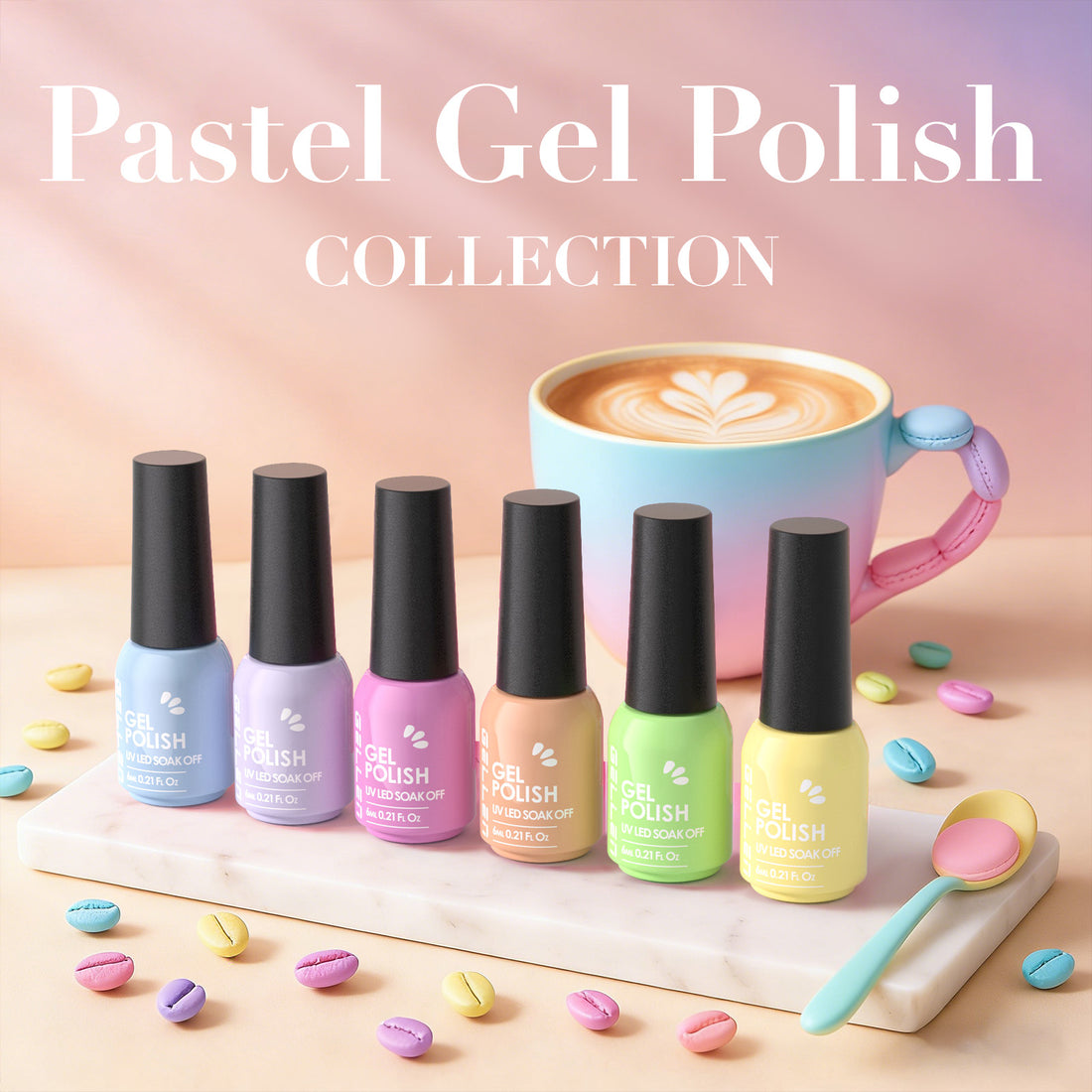 Gellen Gel Nail Polish Set of 6 Same Color Same Bottle Purple Pink Green Macaron Glossy Gel Polish, Soak off Gel Nail Kit for DIY Home Gel Manicure Set for Nail Art