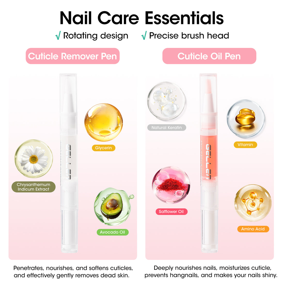 Gellen Nail Prep Kit, Nail Strengthener & Cuticle Care Set, 10PCS Nail Cleanser Pads, Nail File Buffer Block, Cuticle Oil Pen, Manicure Pedicure Tools Kit for Gel Nails, Acrylic Nail & Press on Nails