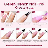 Gellen French Tips Press on Nails - 150 Pcs Pink Short Square, Salon Acrylic Press on Nails Soft Gel Nail Tips, 15 Sizes Fake Nails 3 in 1 Pre-french French Tips Full Cover Tips for Nail Art