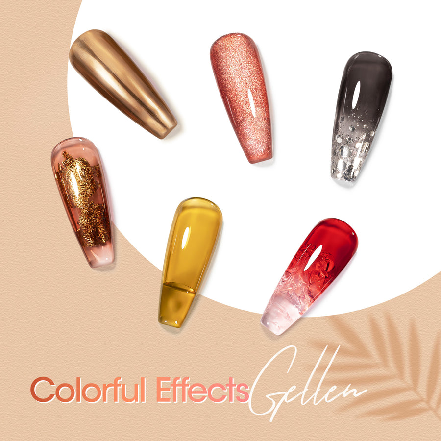 Gellen Gel Polish - 6 Colors Glassy Gel Sheer Red Grey Leaf Yellow Amber Brown Burgundy Gel Polish Set Soak Off UV Cure DIY Nail Art Gifts for Christmas