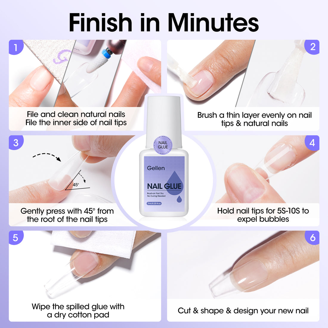 Gellen Nail Glue for Press on Nails with Nail Glue Remover, Air Dry Nail Glue and Acrylic Nail Glue Remover Set for Fake Nail Tips, 0.23 fl oz Each