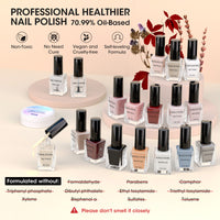 Nailshion Quick Air Dry Nail Polish Set, 16 Colors 10ML Nude Gray Burgundy Nail Polish with Clear Base Top Coat and 35Pcs Remover Pads Fall Regular Nail Lacquer Gift for Women Girls