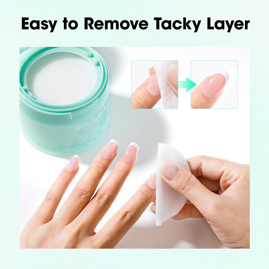 Gellen 120Pcs Nail Cleanser Pads, Lint-Free Alcohol Nail Wipes for Nails, Pre-Moistened Dual-Textured Nail Prep Pads in Jar, Remove Tacky Residue, Prep UV/LED Gel Polish, Acrylic & Press-on Nails