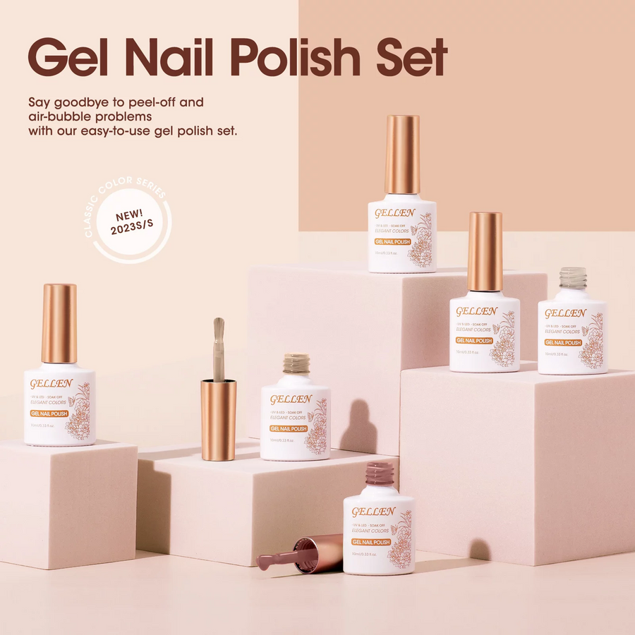 Gellen Gel Nail Polish Kit, 6 Colors White Pink Gel Polish Set, Soak off LED Nail Lamp Gel Nail Kit, Manicure Kit Gifts for Her