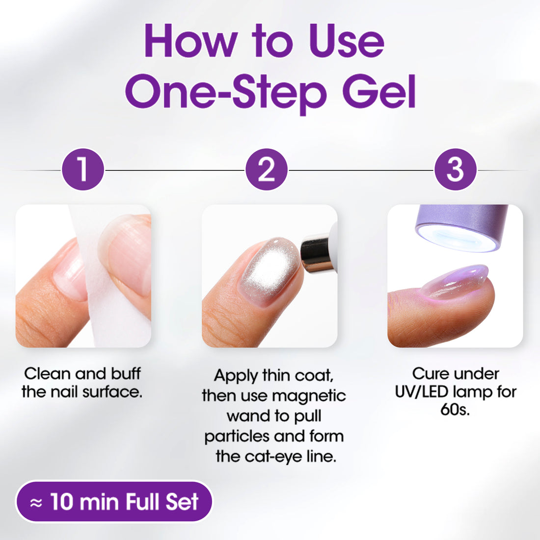 Gellen One Step Cat Eye Gel Nail Polish, 5-in-1 Magnetic Gel Polish Set, UV Lamp Needed Cured, No Base Top Needed, DIY Manicure for Women Beginners, 10 Mirror Silver Chrome