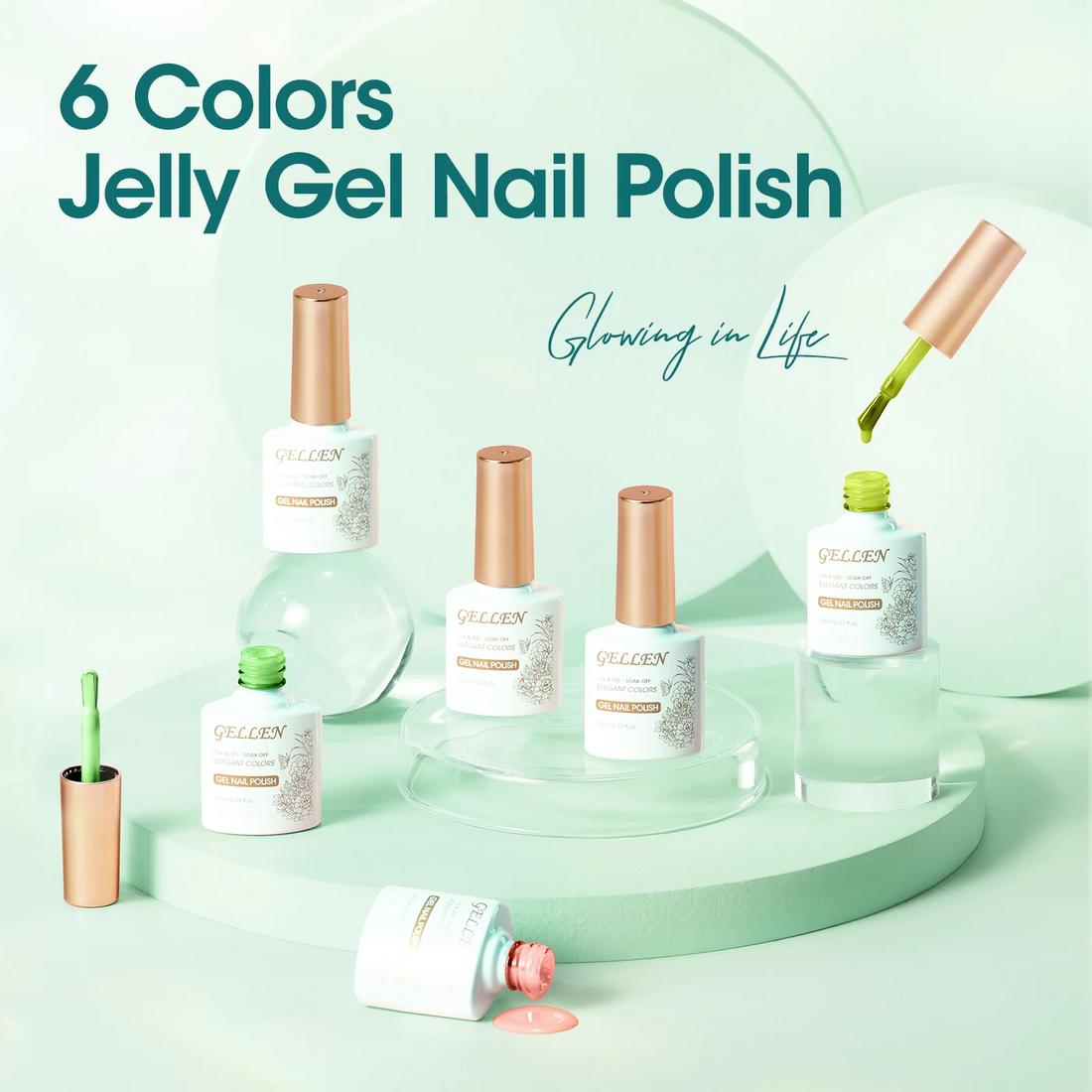 Gellen Gel Nail Polish Kit, 6Pcs Colors Rainbow Neon Gel Polish Set, Yellow Green Blue Orange Soak Off Nail Lamp Gel Polish Set, Gifts for Girls