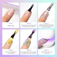 Gellen Gel Nail Polish Kit - 6 Colors Ice Glassy Gel Blue Purple Yellow Red Green Pink Gel Polish Set Soak Off LED Gel Nail Kit Nail Art DIY Manicure Gifts for Her