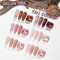 Gellen Brown Jelly Gel Nail Polish, 6 Colors Amber Nude Pink Gel Polish Set Light Brown, Nude Beige Soak Off Nail Gel Kit for Fall Winter Nail Art Home Diy Manicure