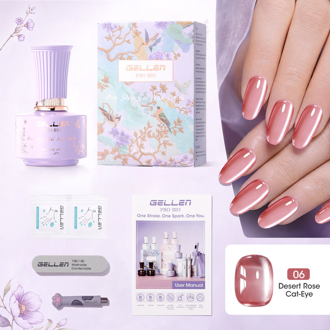 Gellen One Step Cat Eye Gel Nail Polish, 5-in-1 Magnetic Gel Polish Set, UV Lamp Needed Cured, No Base Top Needed, DIY Manicure for Women Beginners, 06 Sheer Rose Gold