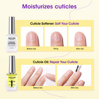 Gellen Cuticle Oil & Softener for Nails, 4 Pcs 18ml Nail Care Kit with Gel Top Coat, Base Coat Gel Polish, Cuticle Softener & Cuticle Oil for Nails, Gel Nail Polish Kit for Nail Salon Home Use