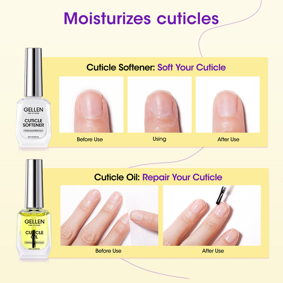 Gellen Cuticle Oil & Softener for Nails, 4 Pcs 18ml Nail Care Kit with Gel Top Coat, Base Coat Gel Polish, Cuticle Softener & Cuticle Oil for Nails, Gel Nail Polish Kit for Nail Salon Home Use