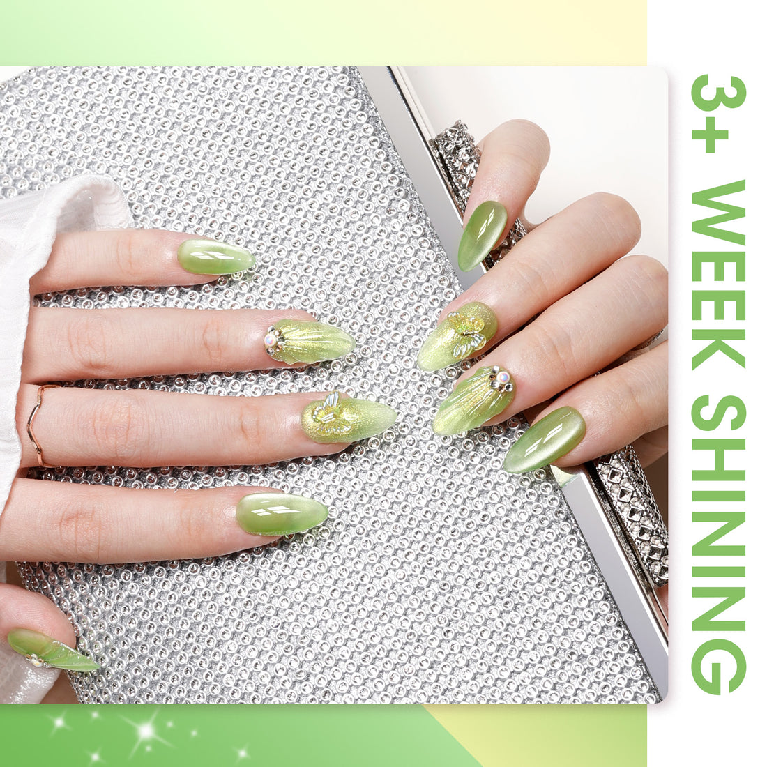 Gellen 6×8ml Gel Nail Polish Kit with Magnet, Natural 4 Effects Cat Eye & Blooming & Shimmer & Nude Gel Polish Set, Soak off Nail Gel At Home Salon Use, Yellow Green Blue Series