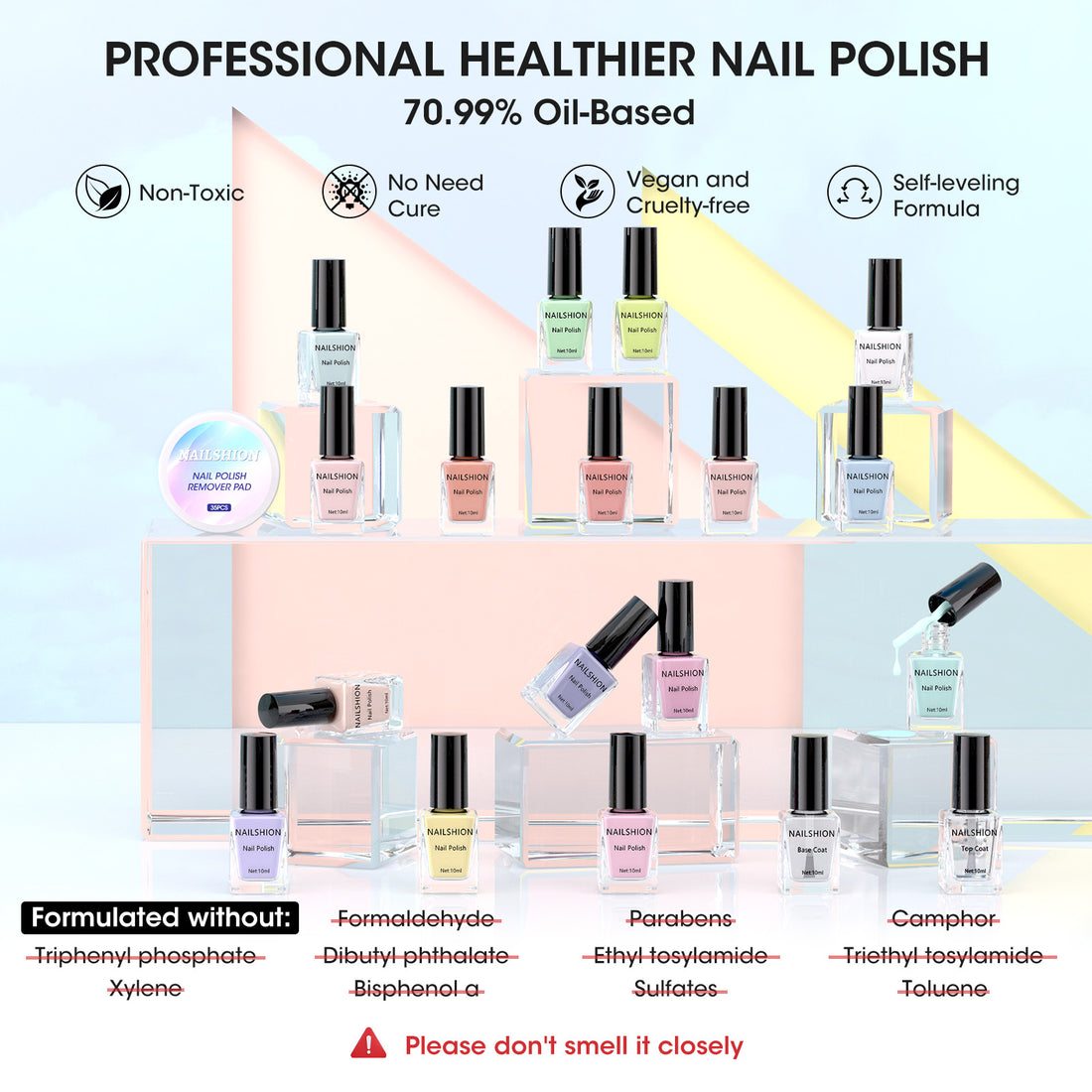 Nailshion Quick Air Dry Nail Polish Set, 16 Colors 10ML Macaron Nail Polish with Clear Base Top Coat and 35Pcs Remover Pads Spring Summer Regular Nail Lacquer Gift for Women Girls