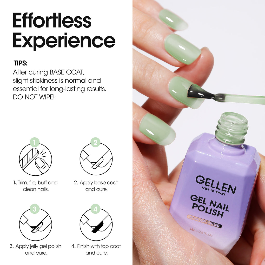 Gellen Jelly Gel Nail Polish, 18ML Sheer Pale Green Gel Polish UV Light Soak off Translucent Nail Polish Salon Manicure DIY Nail Art, Christmas Gifts for Women Girls
