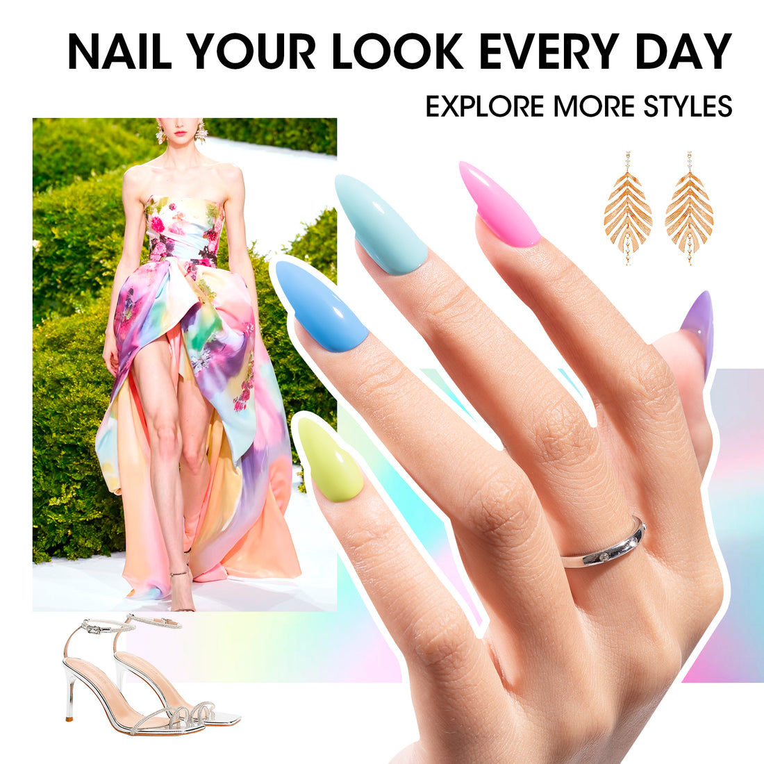 Gellen Nail Polish, Quick Air Dry 6 Colors Nail Lacquer Set Neon Colorful Nail Polish Set for Nail Manicure DIY Art Home, No UV Light Needed, 0.33 Fl.oz