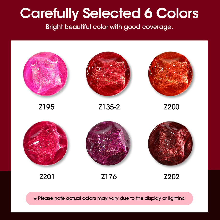 Gellen Nail Polish, Quick Air Dry 6 Colors Nail Lacquer Set Elegant Red Pink Nail Polish Set for Nail Manicure DIY Art Home, No UV Light Needed, 0.33 Fl.oz