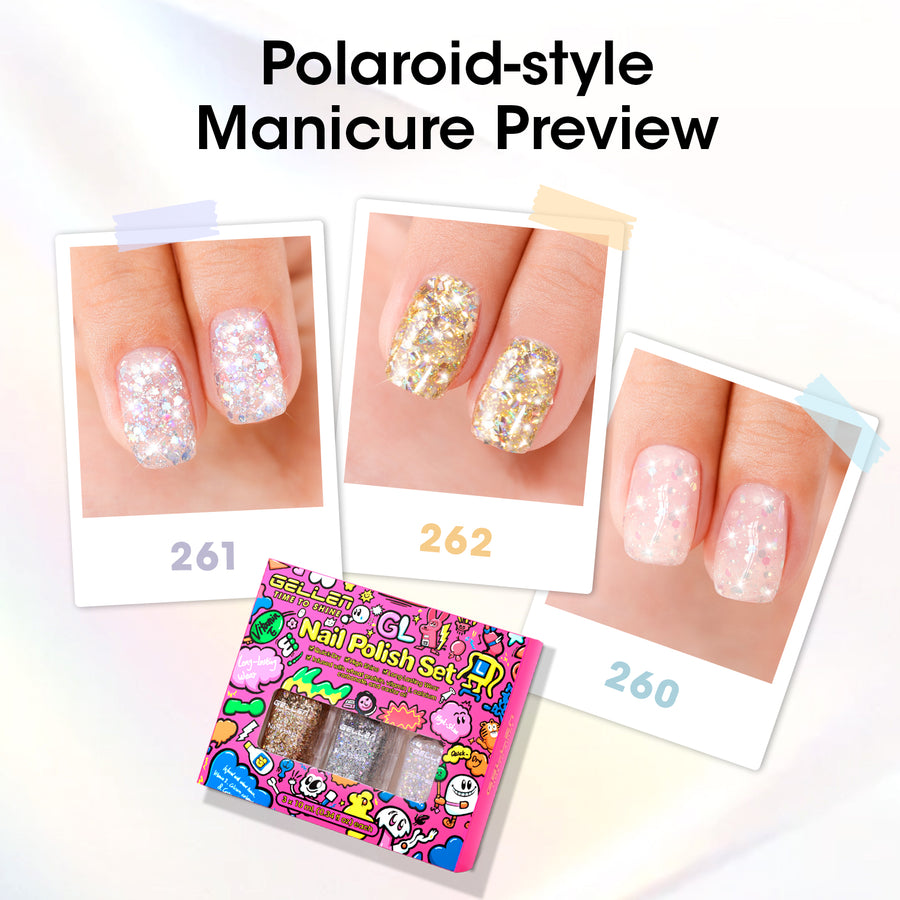 Gellen Nail Polish, Quick Dry 3 Colors Glitter White Sliver Gold Nail Polish Set Xmas Halloween Nail Lacquer Set, Gift for Women Home Nail Art, No UV Light Needed, 0.33 Fl.oz