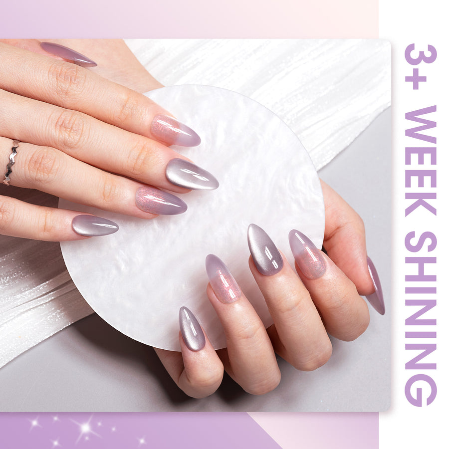 Gellen 6×8ml Gel Nail Polish Kit with Magnet, Natural 4 Effects Cat Eye & Blooming & Shimmer & Nude Gel Polish Set, Soak off Nail Gel At Home Salon Use, Plum White Series