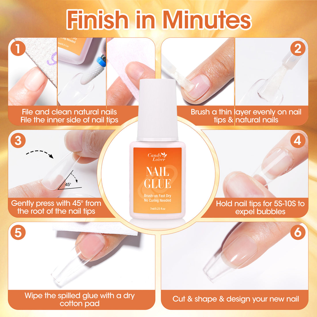 Candy Lover Nail Glue and Glue Remover for Press on Nails, Air Dry Nail Glue and Acrylic Nail Glue Remover Set for Fake Nail Tips, 0.23 fl oz Each