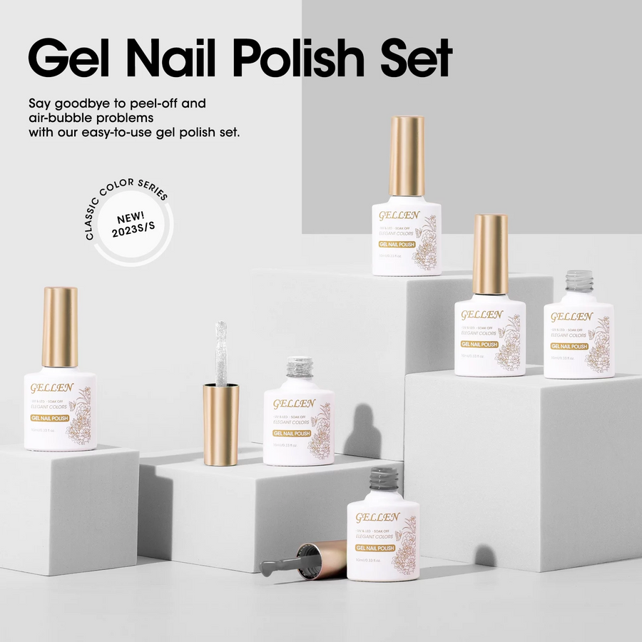 Gellen Gel Nail Polish Kit, 6 Glitter Black White Silver Colors, All Season Gel Polish Set, Soak off Nail Lamp Gel Kit, Gifts for Women