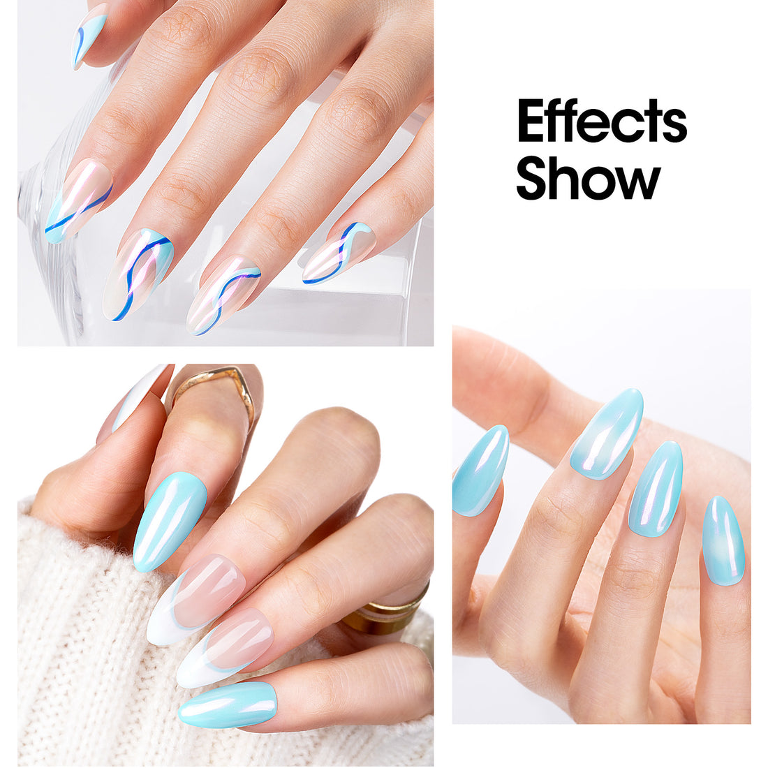 Gellen Gel Polish Chrome Nail Powder Kit - 1Pc 18ml Blue Gel Nail Polish and 1Pc Pearl Nail Chrome Powder, Iridescent Aurora Mirror Effect Pigment for Nail Polish Nail Art