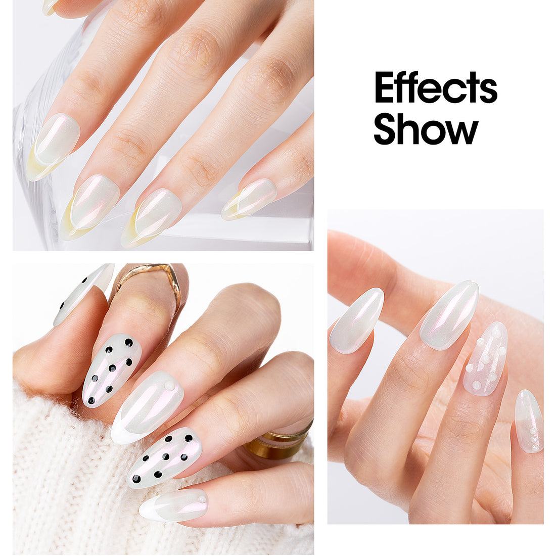 Gellen Gel Polish Chrome Nail Powder Kit - 1Pc 18ml Milky White Gel Nail Polish and 1Pc Pearl Nail Chrome Powder, Iridescent Aurora Mirror Effect Pigment for Nail Polish Nail Art