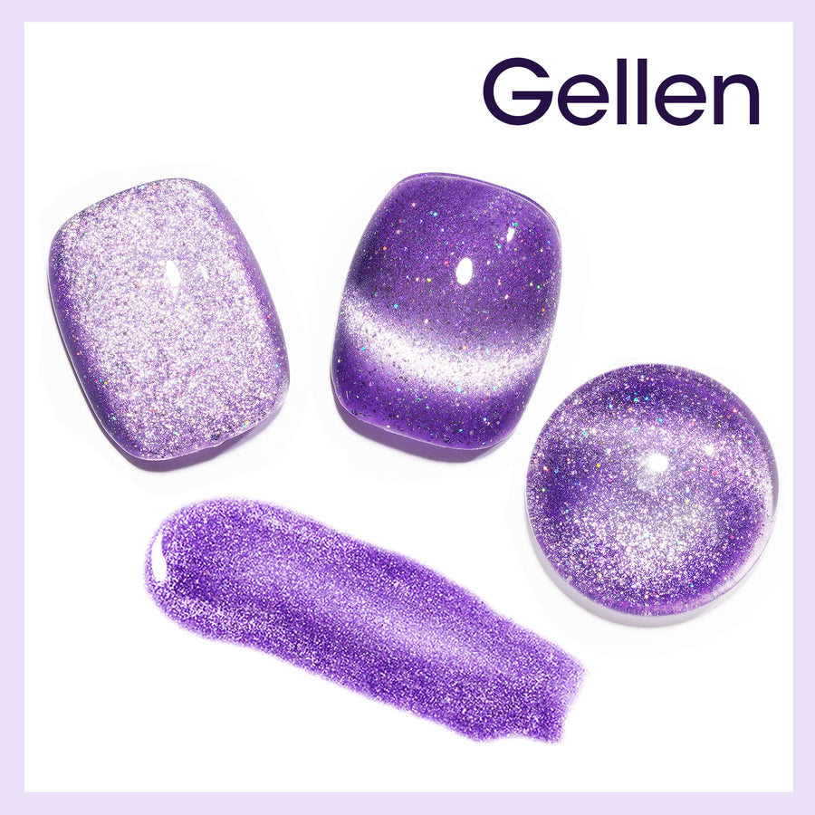 Gellen Cat Eye Gel Nail Polish, 18ml Gel Polish with Magnet Stick, Magnetic Shimmer Glitter Holographic Nail Polish Soak Off LED Gel for Nail Art DIY, Elegant Purple