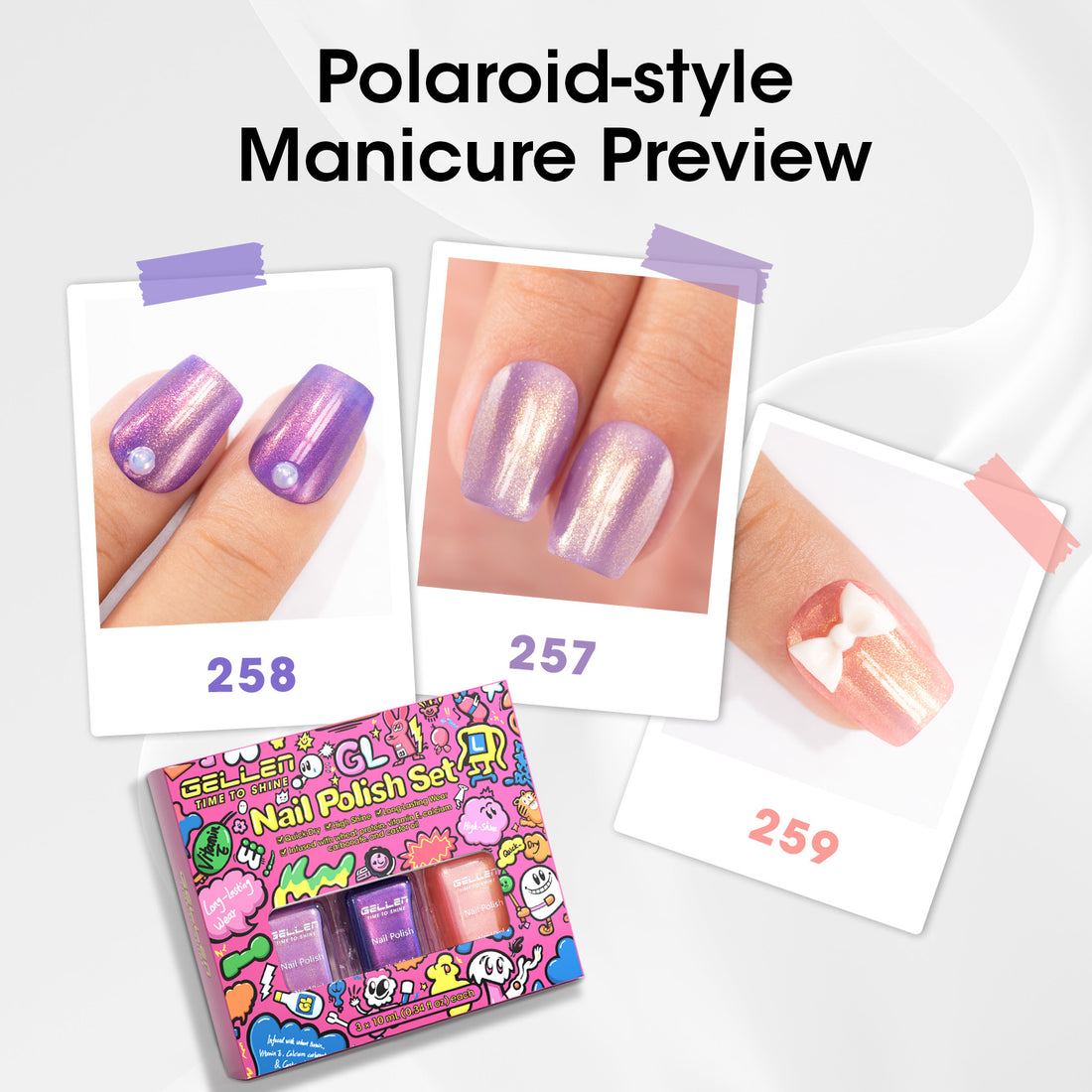 Gellen Nail Polish, Quick Dry 3 Colors Glitter Purple Dark Purple Pink Nail Polish Set Xmas Halloween Nail Lacquer Set, Gift for Women Home Nail Art, No UV Light Needed, 0.33 Fl.oz