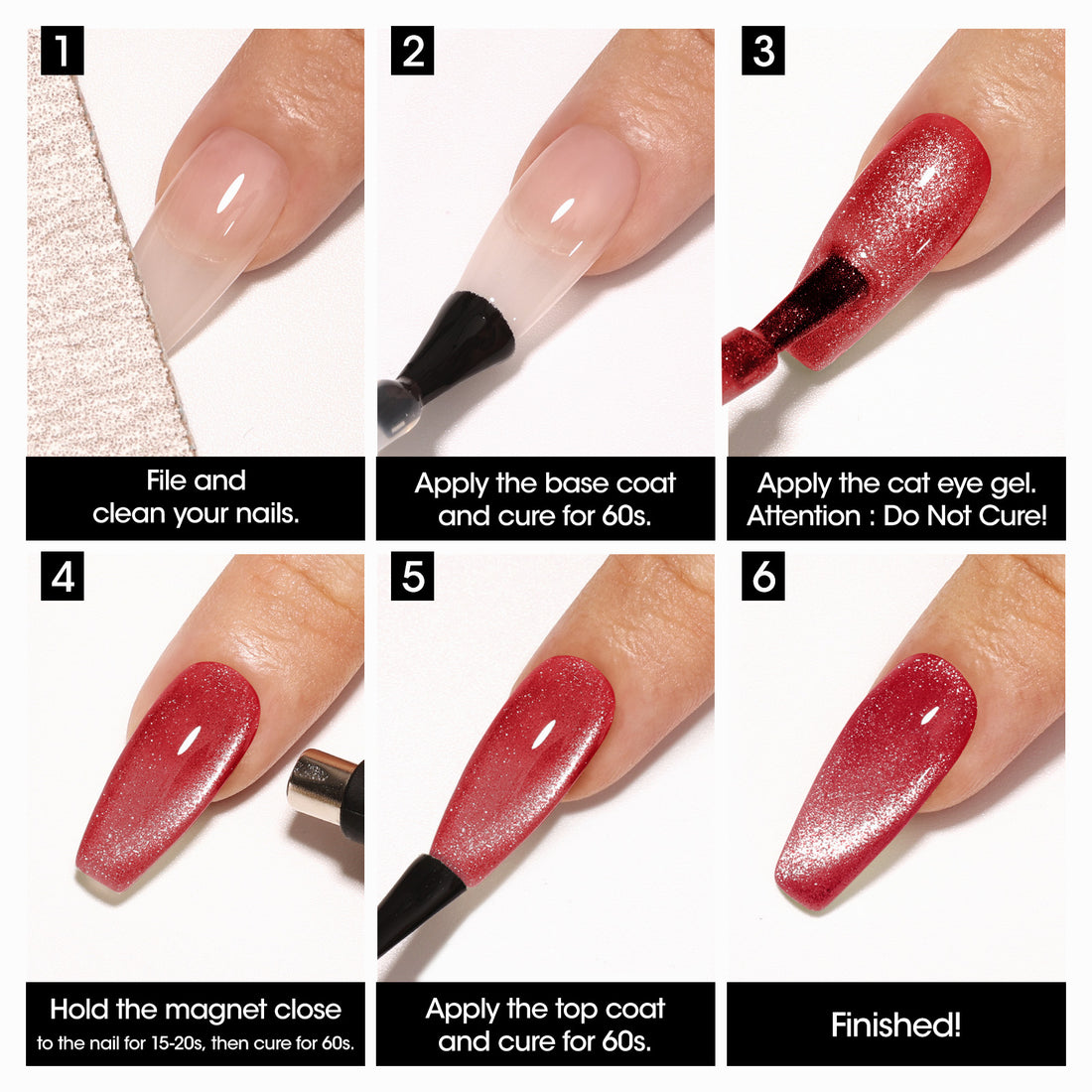 Gellen Cat Eye Gel Nail Polish Kit, 6 Colors Glitter Red Pink Cat Eye Gel Polish with Magnet, Soak off UV/LED Nail Gel Kit, Salon Nail Art Valentine Gifts for Women