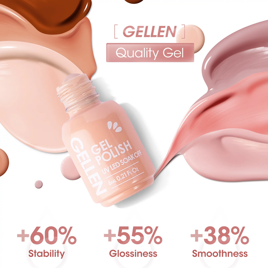 Gellen Gel Nail Polish Kit, 6 Colors Peach Brown Nail Art Gel Polish Kit Soak off UV Gel Nail Polish DIY Manicure Kit Gifts for Her