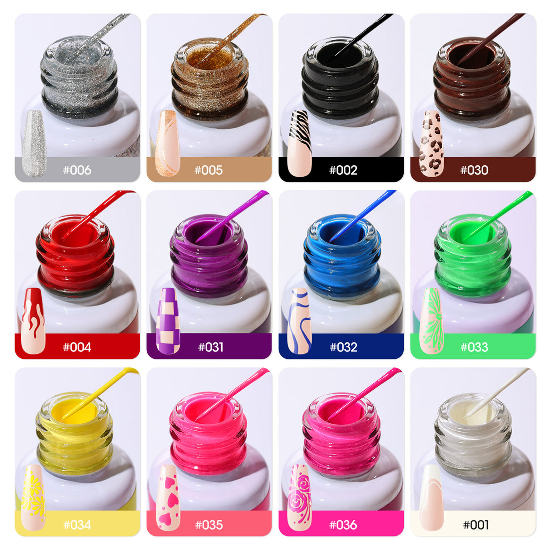 Gellen Gel Liner Nail Polish, 12 Colors Bright Jewelry Fashion Color Nail Art Gel Nail Polish Set, Gel Polish Soak Off UV Cure Gel Built Thin Nail Brush Christmas Gifts for Women