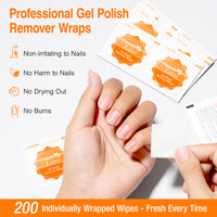 Candy Lover Gel Polish Remover, 200pcs Acetone-Free Gel Nail Polish Remover Wipes with Nail File and Cuticle Pusher, Professional Individually Wrapped Nail Polish Remover Pads