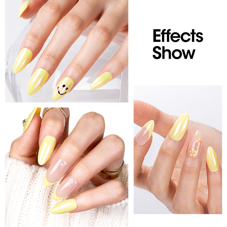 Gellen Gel Polish Chrome Nail Powder Kit - 1Pc 18ml Yellow Gel Nail Polish and 1Pc Pearl Nail Chrome Powder, Iridescent Aurora Mirror Effect Pigment for Nail Polish Nail Art