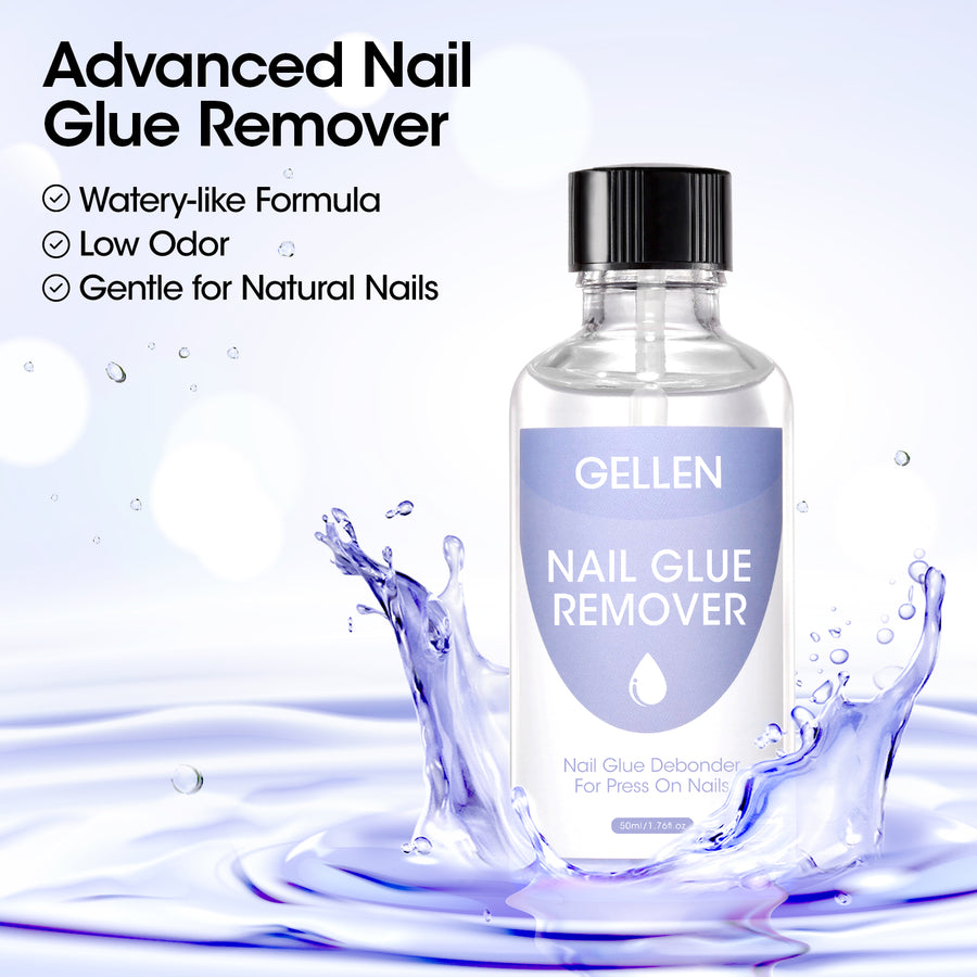 Gellen Nail Glue Remover for Press on Nails, 50ml Acetone-free Gentle Nail Glue Remover for Quick Dry Strong Nail Glue & Nail Polish & Fake Nail Tips Remover
