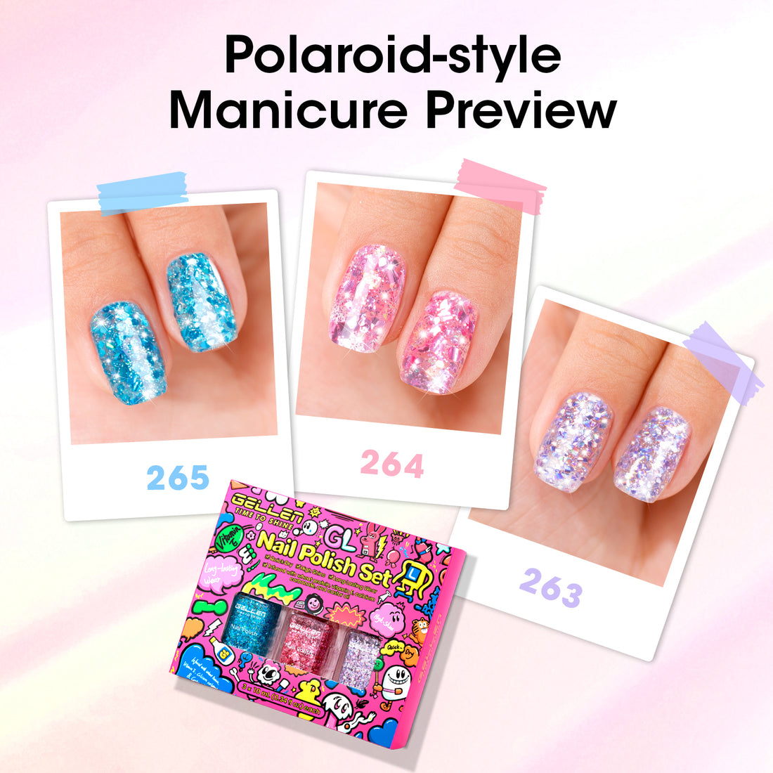 Gellen Nail Polish, Quick Dry 3 Colors Glitter Sliver Pink Green Nail Polish Set Xmas Halloween Nail Lacquer Set, Gift for Women Home Nail Art, No UV Light Needed, 0.33 Fl.oz