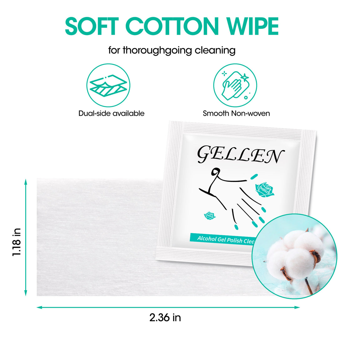 Gellen Nail Cleanser Pads, 200Pcs Individually Wrapped Alcohol Prep Pads Nail Shine Wipes with 76% Isopropyl, Acetone Free Natural Nail Cleaning Alcohol Wipe for Press-On Gel Polish Nail Art Supplies