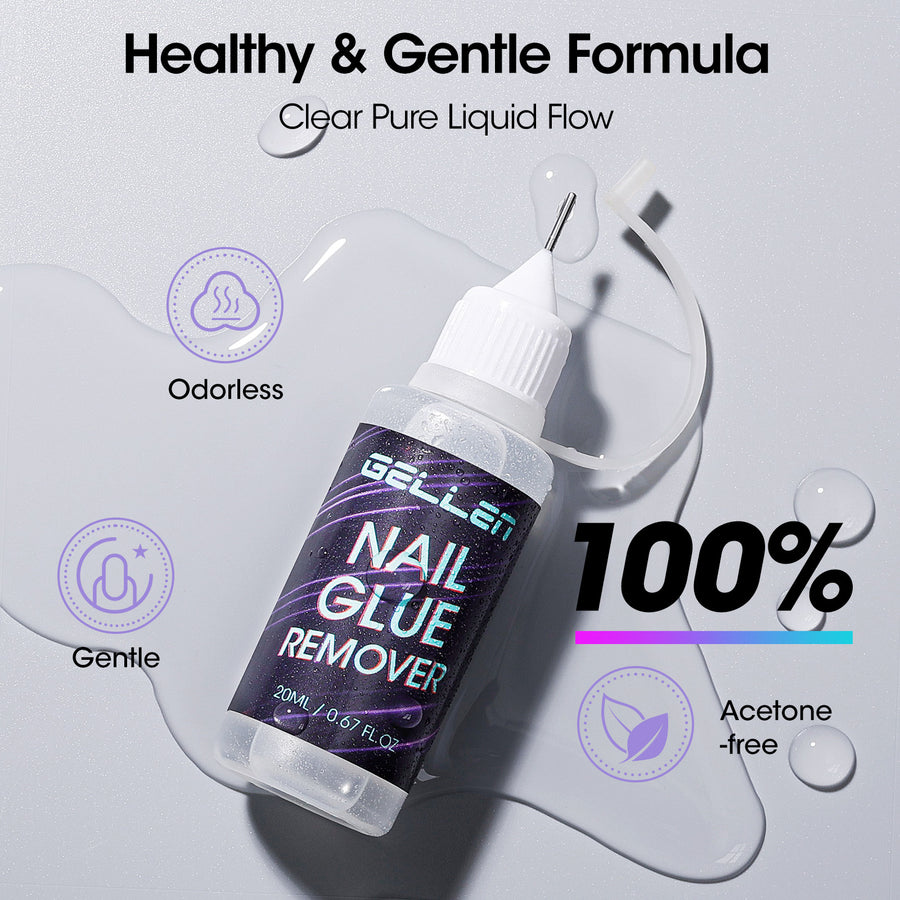 Gellen Nail Glue Remover, 20ML Needle Nozzle Non-Acetone Gel Nail Glue Remover for Press On Nails, Easy Remove Solid Nail Glue Gel On Fake Nail Tip