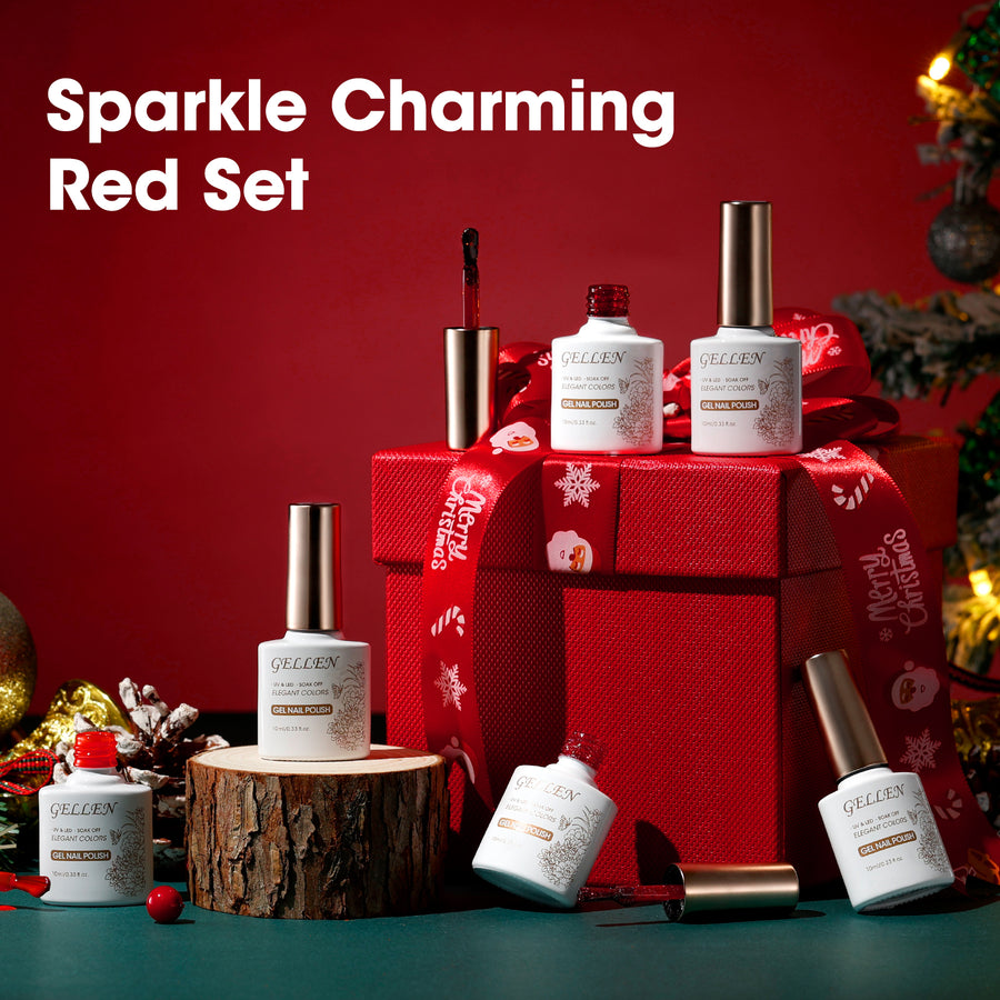 Gellen Red Gel Nail Polish Set, 6 Colors Winter Christmas Burgundy Red Bloody Red Glitter Gel Polish, No Wipe Soak Off Glossy UV Gel for DIY Nail Art Salon Manicure, 10ml/0.33oz