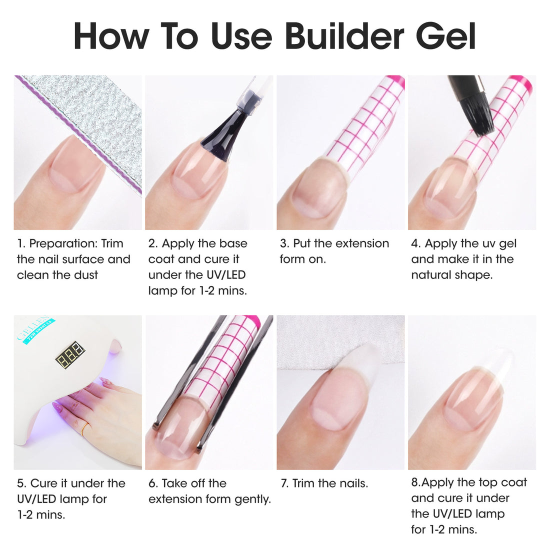 Gellen Builder Nail Gel, 4 Colors Nail Extension Gel Set Shimmer, Pink, Light Pink, Orange Hard Gel Builder Nail Extension for Nail Art