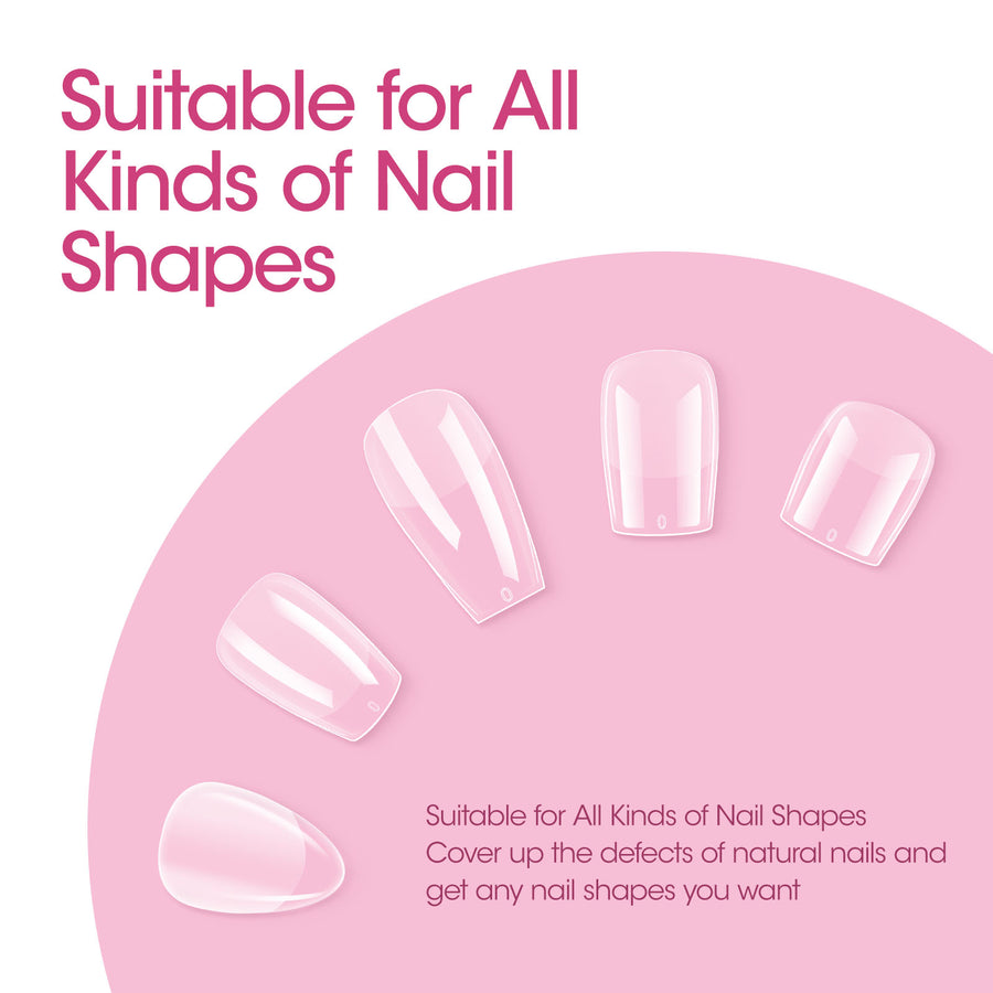 Gellen Short Almond Fake Nail Tips for Press on Nails, 504Pcs Soft Gel Tips for Nail Extensions Full Cover Pre-shaped 12 Sizes Clear False Nails for Nail Art