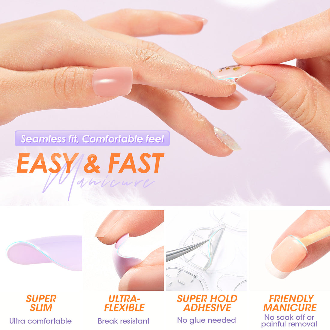 Vamony Press on Nails, 108 Pcs Short Square 4th of July Colors Finger False Nails, Press on Nails Kit with Adhesive Tabs, Mani Sticks and Files, Artificial Nails for Girls Women, 4 Packs Fake Nails