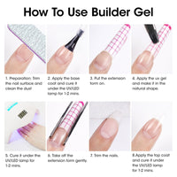 Gellen Builder Nail Gel, 4 Colors Nail Extension Gel Set White, Nude Pink, Light Pink, Light Orange Hard Gel Builder Nail Extension for Nail Art