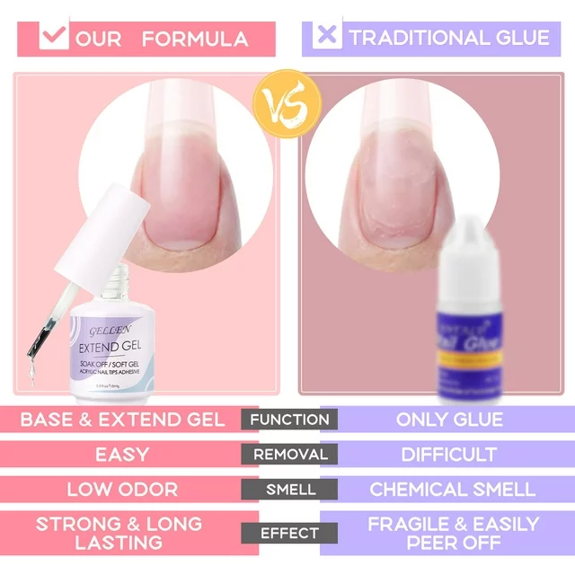 Gellen Nail Tips and Glue Gel Kit, False Nail Kit Easy Nail Extension Set with 240Pcs Full Matte Almond Gel Nail Tips, Nail Glue Base Gel and LED Nail Lamp