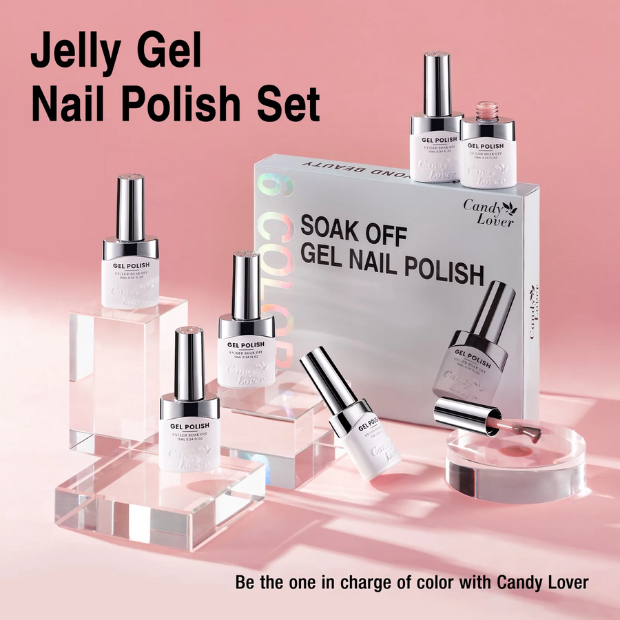 Candy Lover Gel Nail Polish Kit, 6 Jelly Sheer Nudes Peach Pink Brown Milky Colors Gel, Translucent Nail Polish Gel, UV Nail Polish