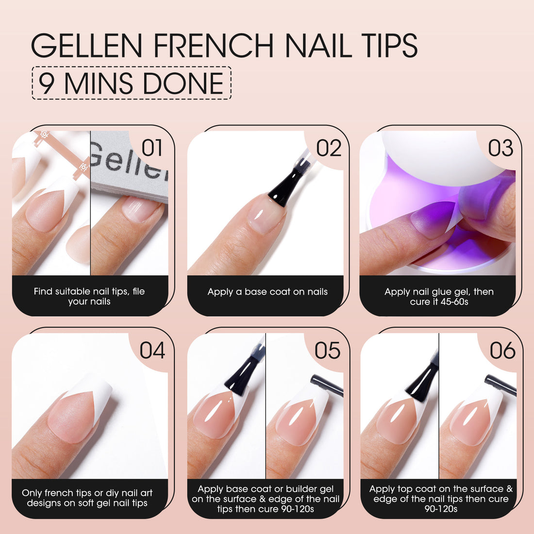 Gellen French Tips Press on Nails - 150 Pcs Brown Medium Coffin, Salon Acrylic Press on Nails Soft Gel Nail Tips, 15 Sizes Fake Nails Full Cover Tips for Nail Art